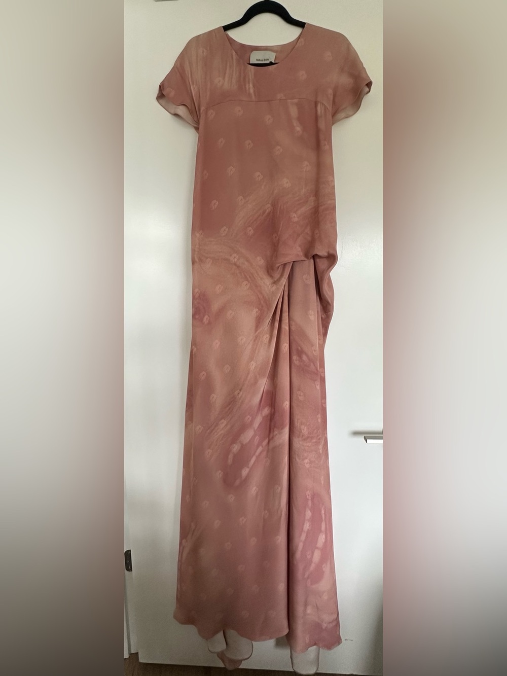 100% Silk Teatum Jones Gown Sz8 Made in England Dusty Pink Dress Lined Maxi